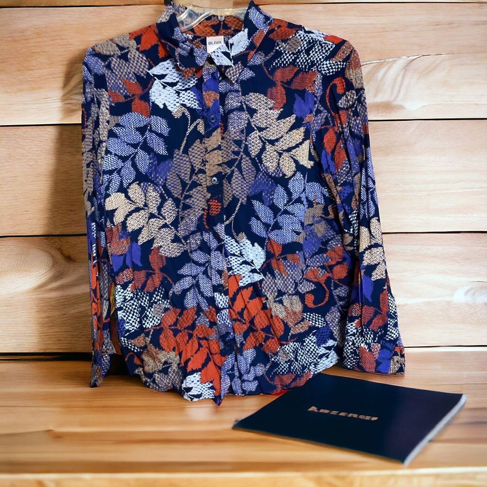 Blair Leaf Print Long Sleeve Blouse Multicolor Women's Rayoโฆ